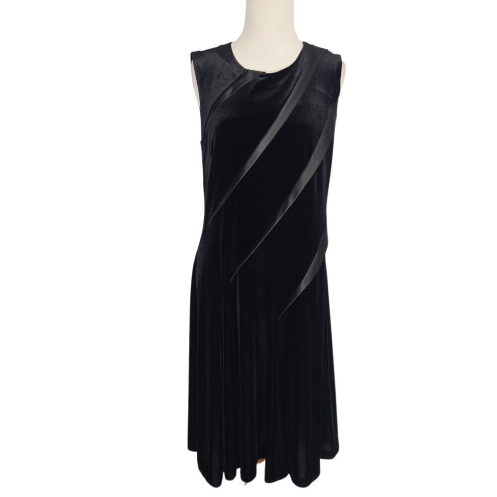 Donna Karan Women Velvet Party Dress Satin Trim Stretch Sleeveless Holiday Small